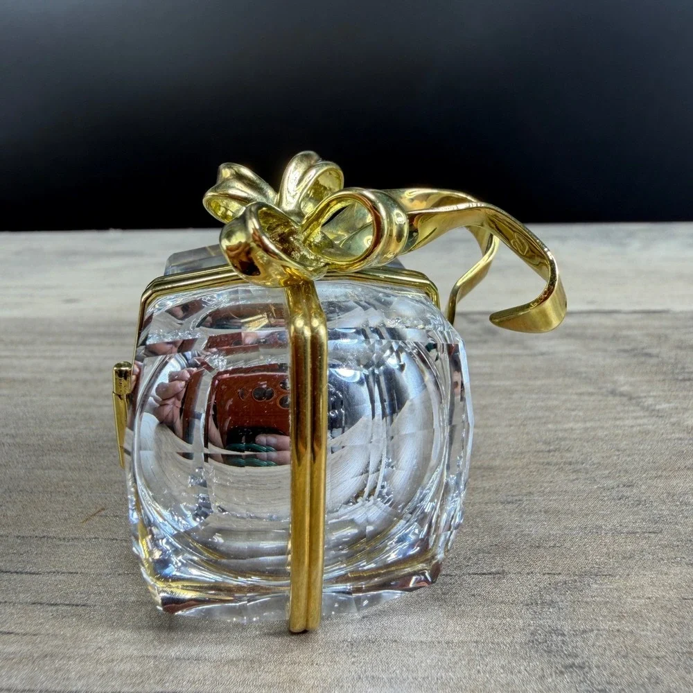 Swarovski Crystal Secrets Gift Box Travel Clock Metal Gold Tone Bow AS IS